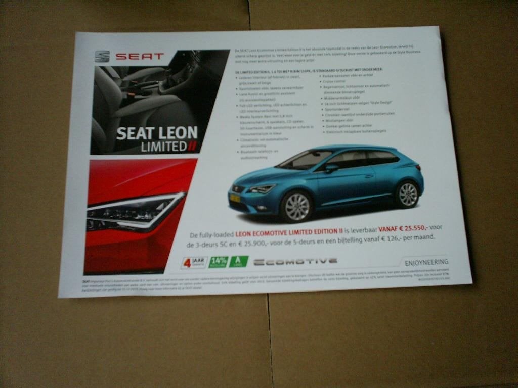 Seat Leon Ecomotive Limited Edition II en Leon Ecomotive, Verzenden, Zo goed als nieuw, Overige merken