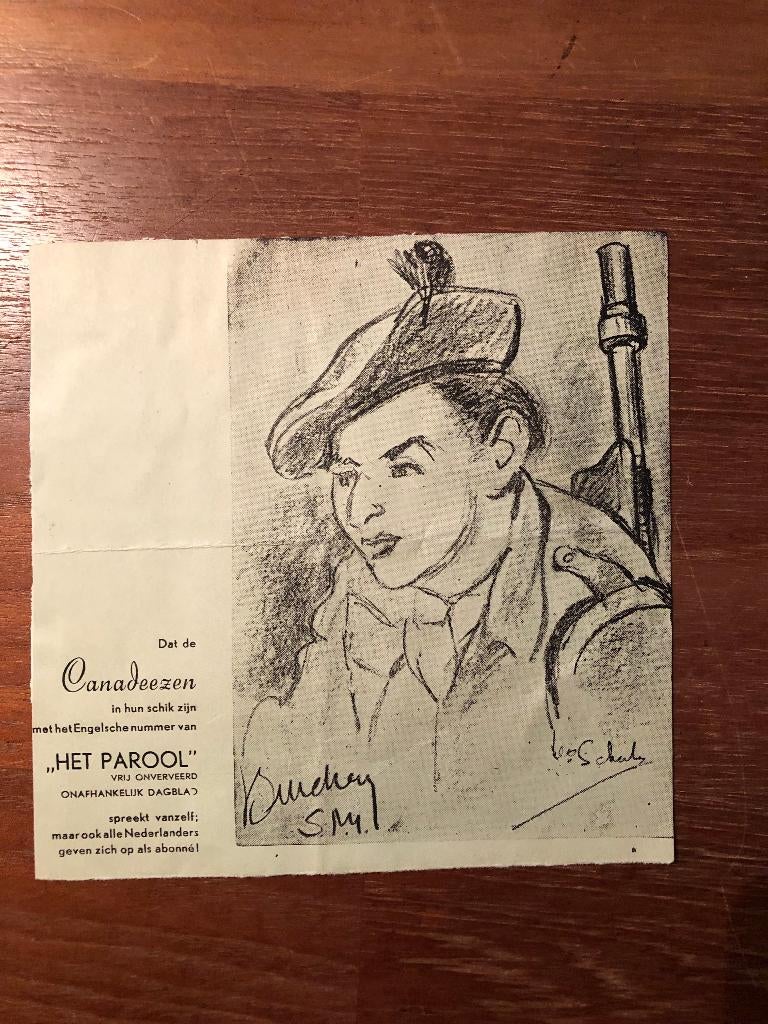 1945 Bevrijding. Reclameplaatje voor Het Parool: Canadezen, Verzenden, Overige onderwerpen, Tweede Wereldoorlog, Gelezen