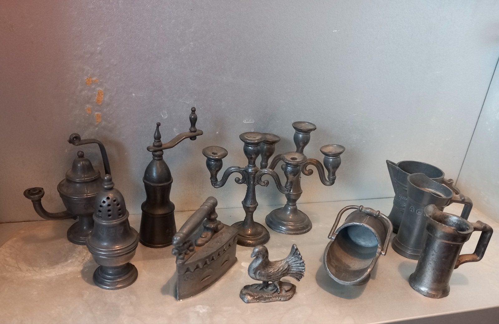 Set van 11 Antieke Tinnen Miniatuurtjes - Diverse Objecten, Antiek en Kunst, Ophalen of Verzenden