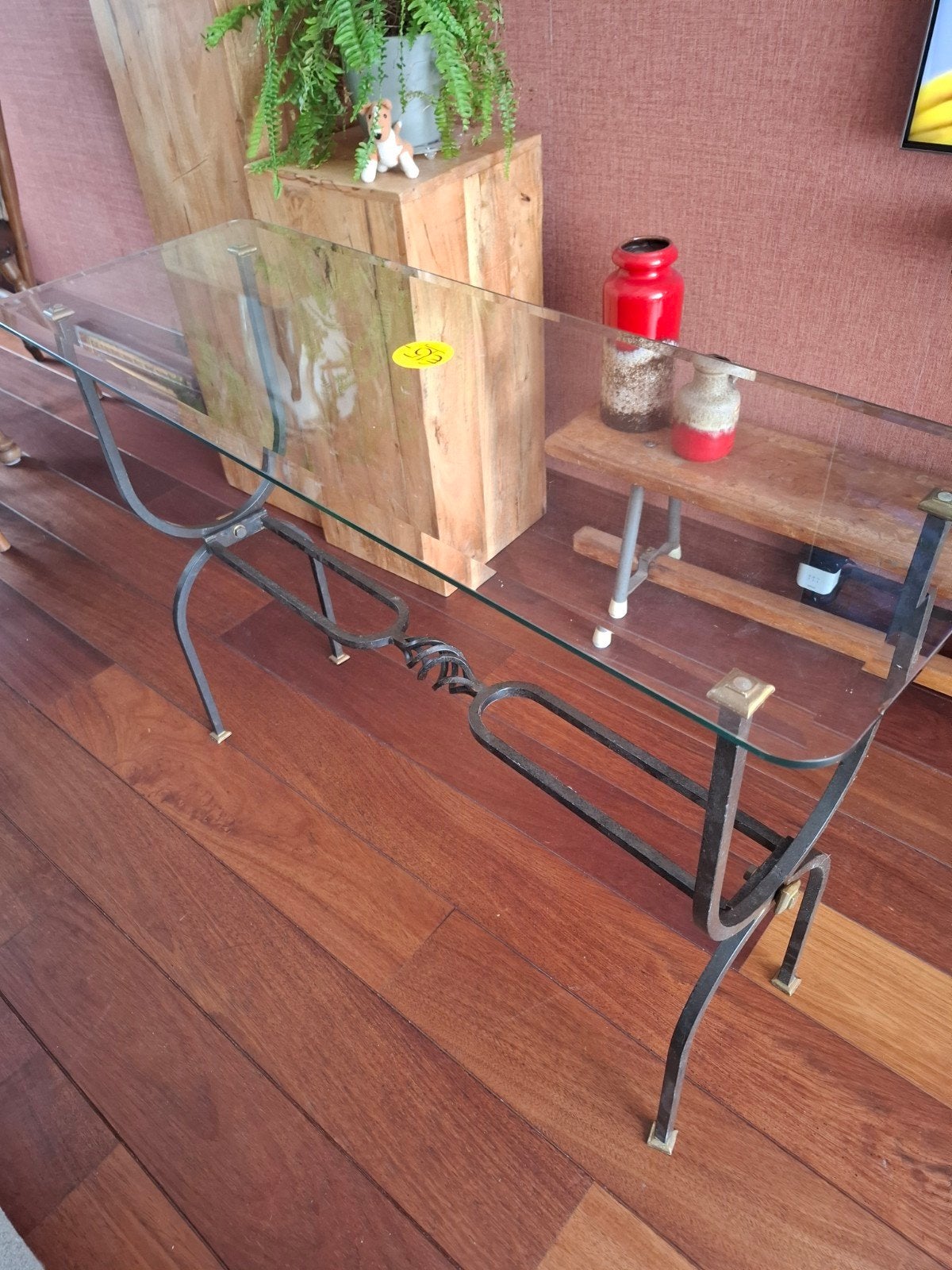 Mooie stevige  sitetable in glas, koper en gietijzer, Ophalen