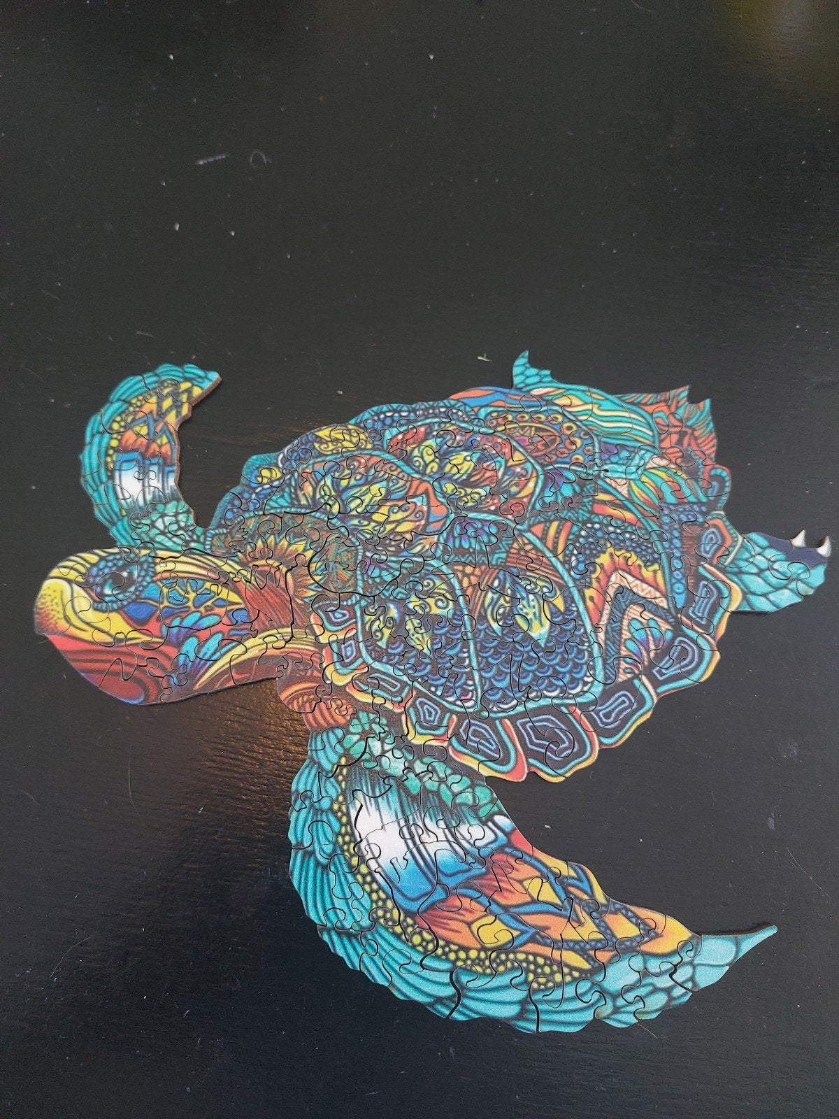Houten puzzel schildpad mooie kleuren compleet, Ophalen of Verzenden, Minder dan 500 stukjes, Zo goed als nieuw