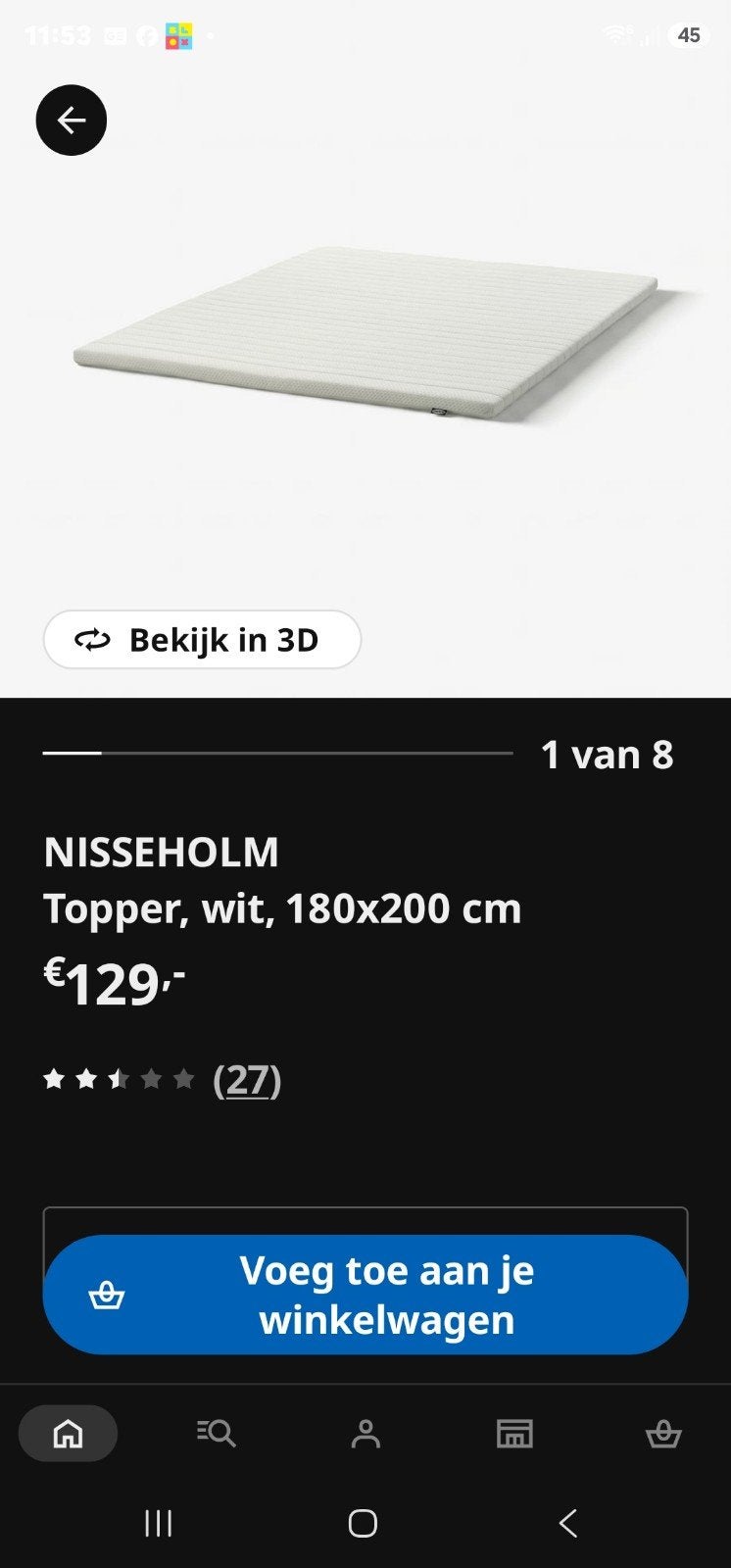 nisselholm topper ikea.   180 x 200, Ophalen, Zo goed als nieuw, Tweepersoons, 180 cm