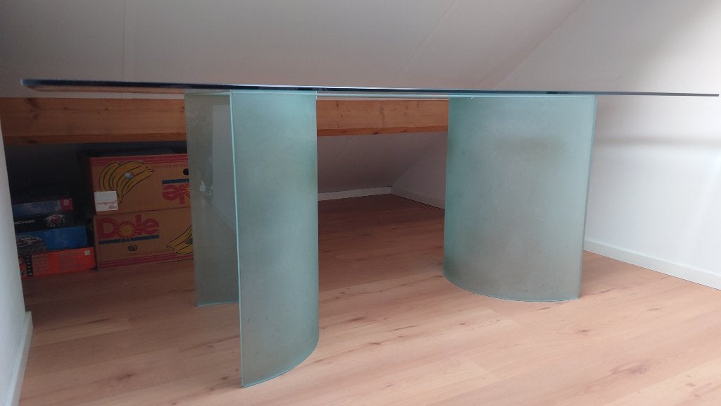 Originele Italiaanse glazen eetkamertafel, Ophalen, Gebruikt, 50 tot 100 cm, Glas