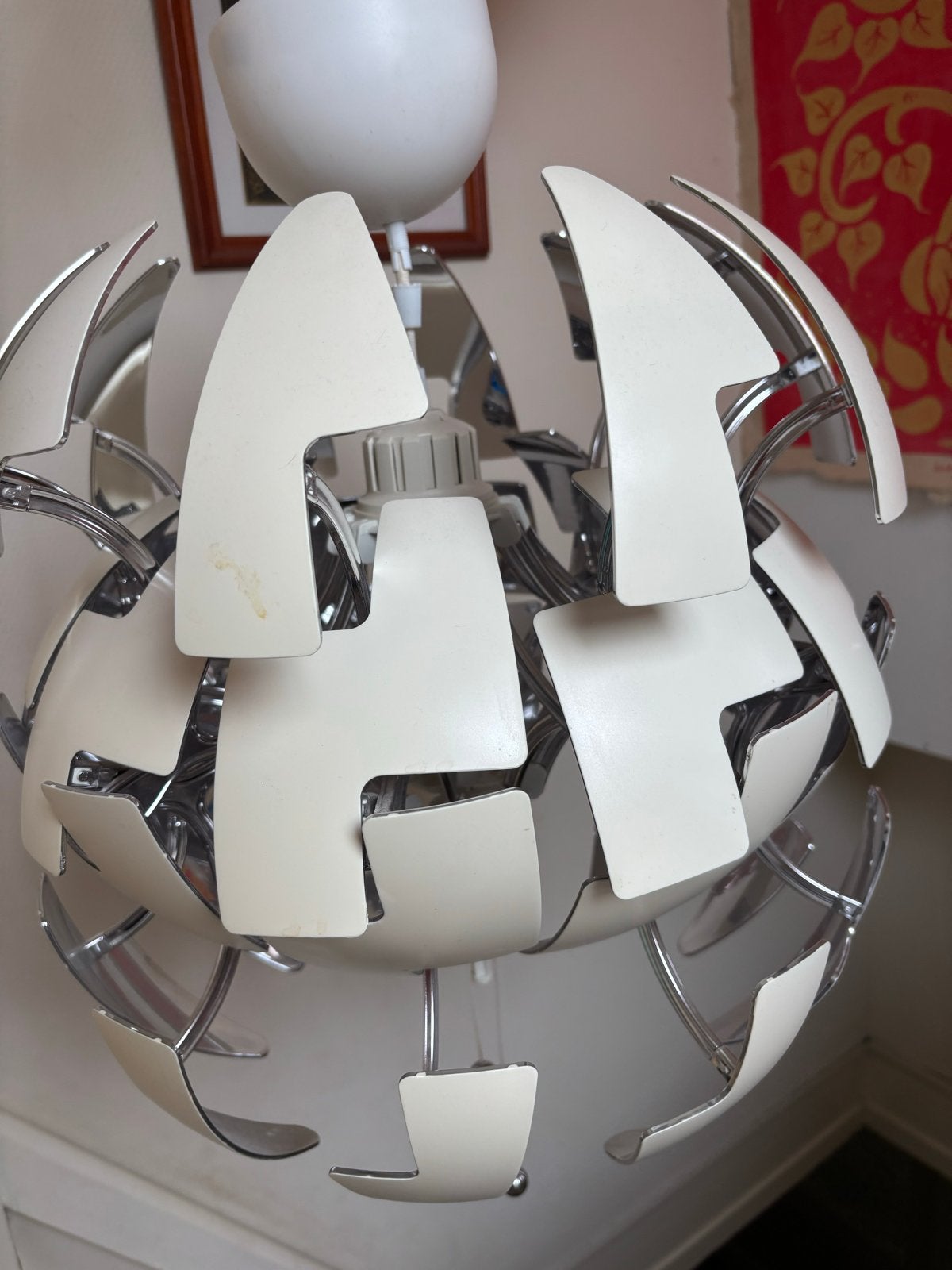 Ikea PS Maskros hanglamp - Wit/Chroom, Ophalen of Verzenden, Gebruikt, Kunststof, E27 (groot)