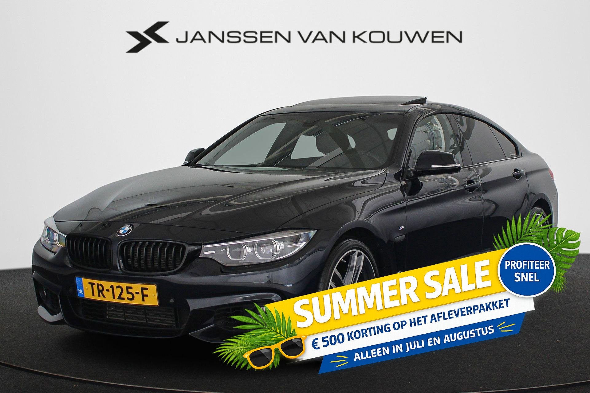 BMW 4-serie Gran Coupé 418i High Executive M-Sport Schuifda, Auto's, BMW, Automaat, Gebruikt, Zwart, Origineel Nederlands