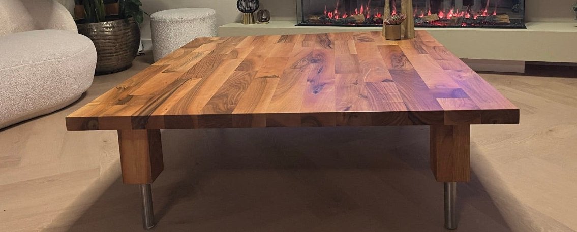 Design Salontafel pilat & pilat Hoogwaardigkwaliteit, Ophalen, Gebruikt, 100 tot 150 cm, Vierkant