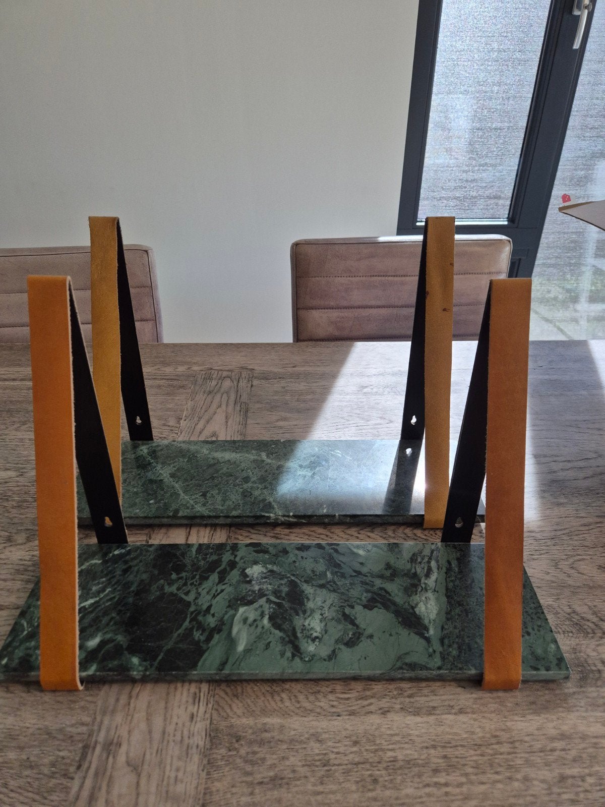 Unieke boekensteunen van marmer en leer, Ophalen, Groen, Zo goed als nieuw, Natuurlijk materiaal