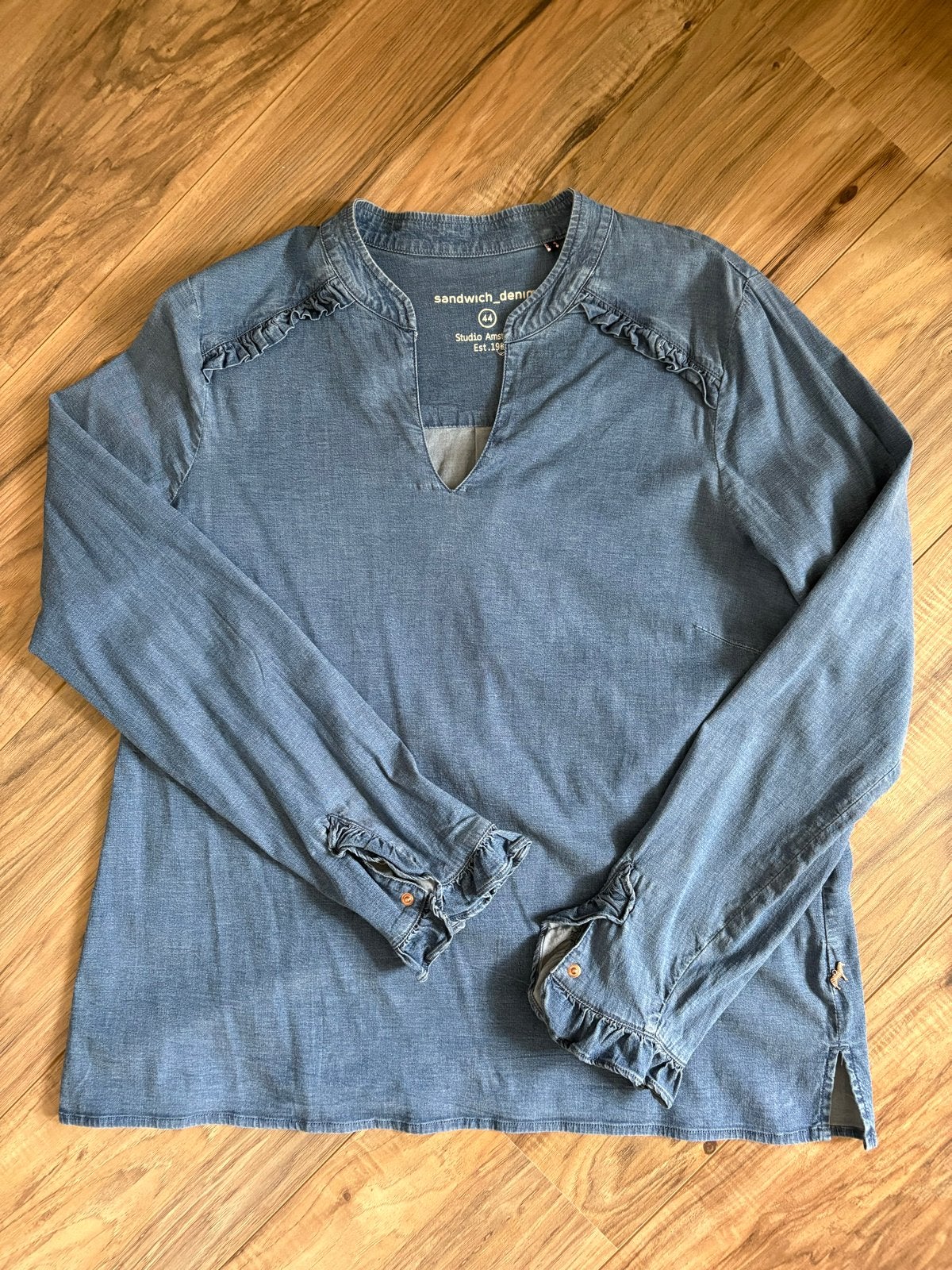 Sandwich spijkerblouse maat 44 Tencel katoen, Ophalen of Verzenden, Zo goed als nieuw, Maat 42/44 (L), Blauw