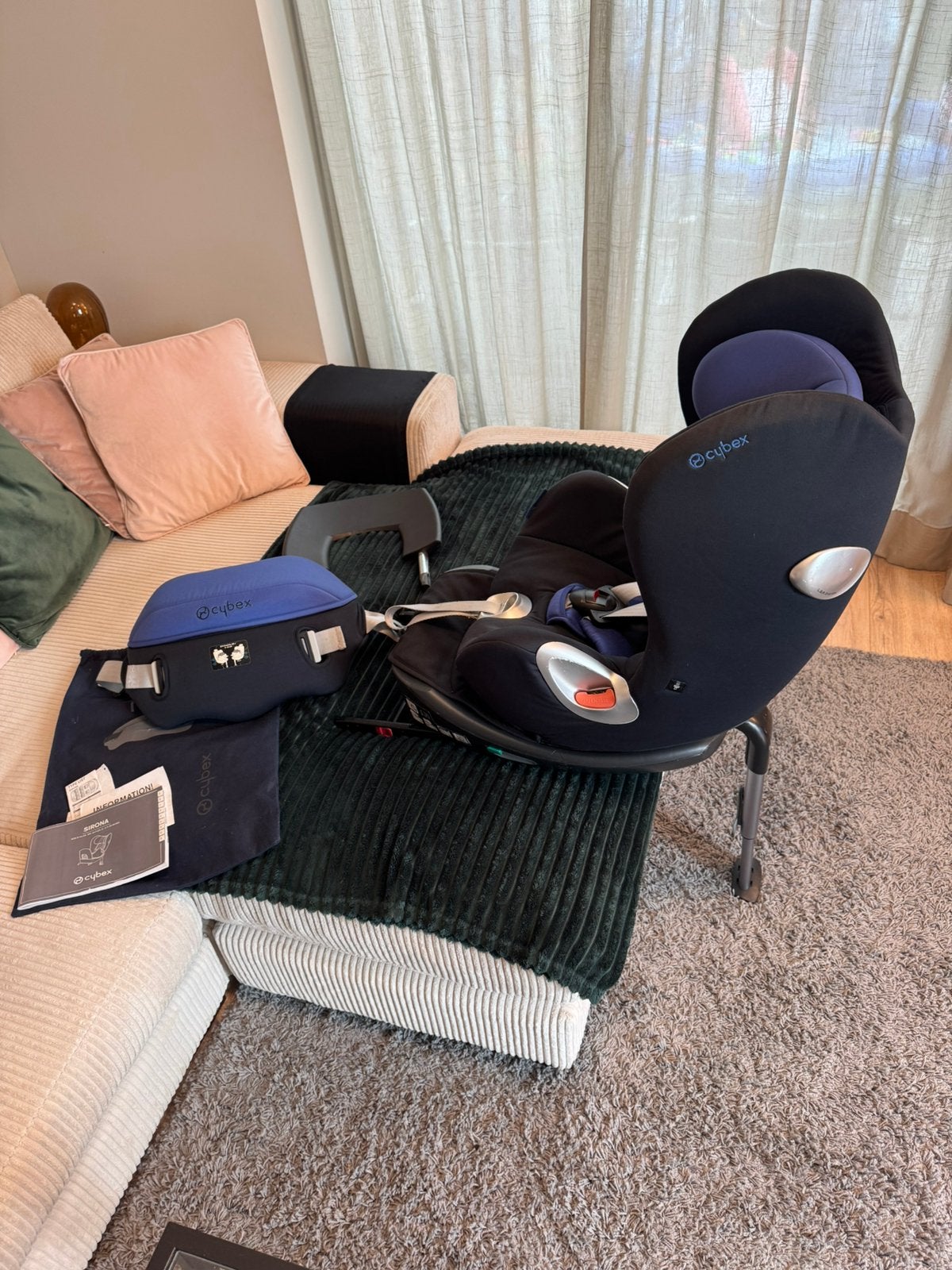 Cybex Sirona Platinum line autostoel Blue Black en 360 base, Verstelbare rugleuning, Gebruikt, 0 t/m 18 kg, Isofix
