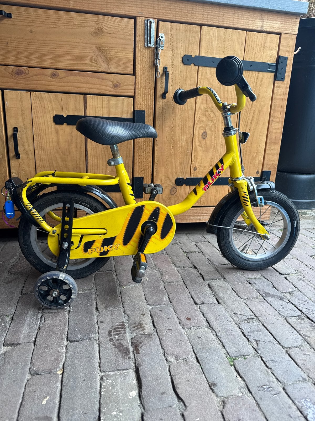 Puky Kinderfiets Geel met Zijwieltjes en Slot - Zadel 47cm, Ophalen, Gebruikt, Minder dan 16 inch, Zijwieltjes