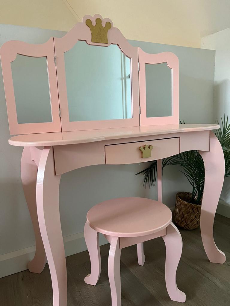 Roze prinsessen kaptafel met krukje, Ophalen, Zo goed als nieuw