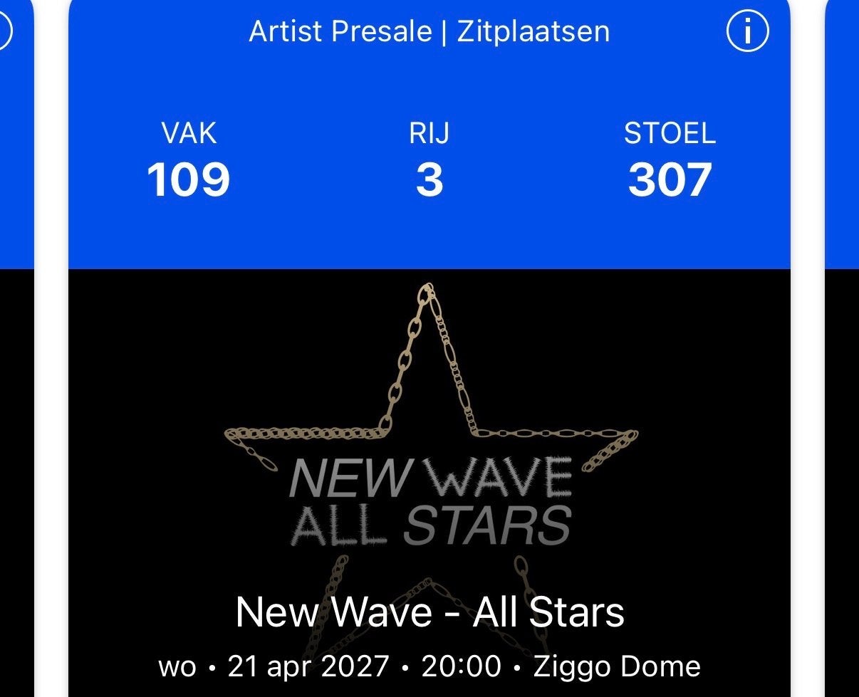New wave all stars 4x premium seats woensdag ophalen mag, Tickets en Kaartjes