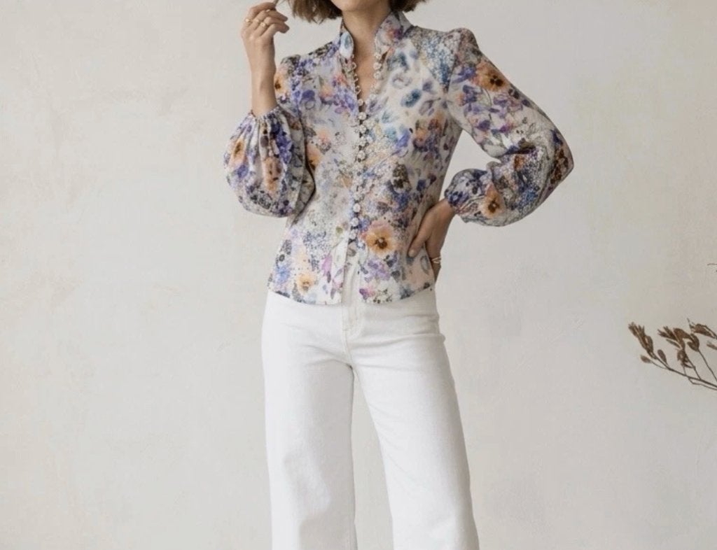 Zimmermann prachtige blouse met viooltjes print mt 3 (M), Kleding | Dames, Maat 38/40 (M), Zimmermann, Gedragen, Meerkleurig