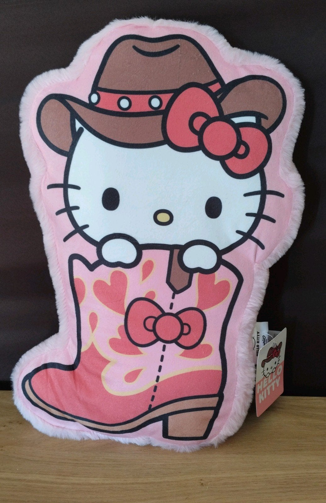 Hello Kitty cowboy knuffel kussen - Roze pluche decoratie, Verzenden, Nieuw, Overige typen, Roze