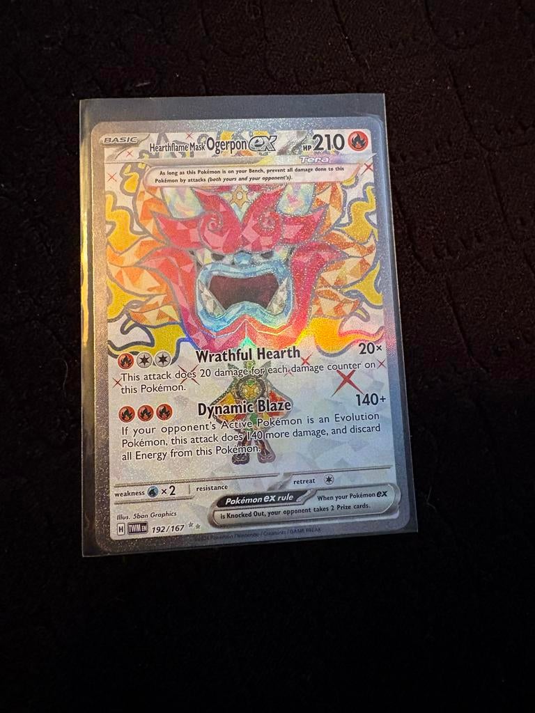 Ogerpon EX 192/167 Hearthflame Mask Pokemon Kaart, Ophalen, Zo goed als nieuw, Losse kaart, Foil