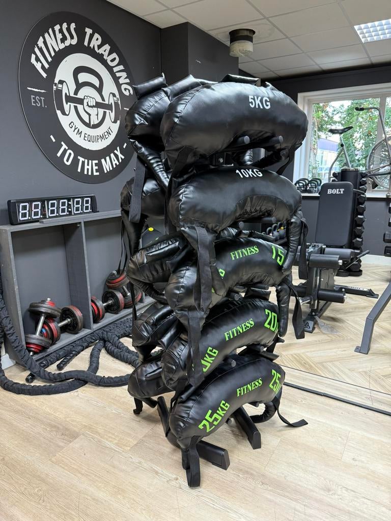 Set van 5 of 10 Bulgarian Bags optie incl staand opbergrek, Sport en Fitness, Fitnessmaterialen, Nieuw, Ophalen of Verzenden, .