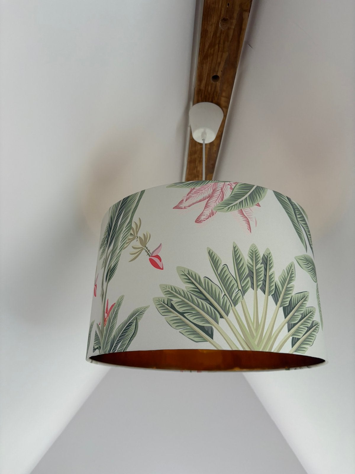 Prachtige witte hanglamp met bloemen 44 cm, Ophalen, Kunststof, Bloemen, E27 (groot)