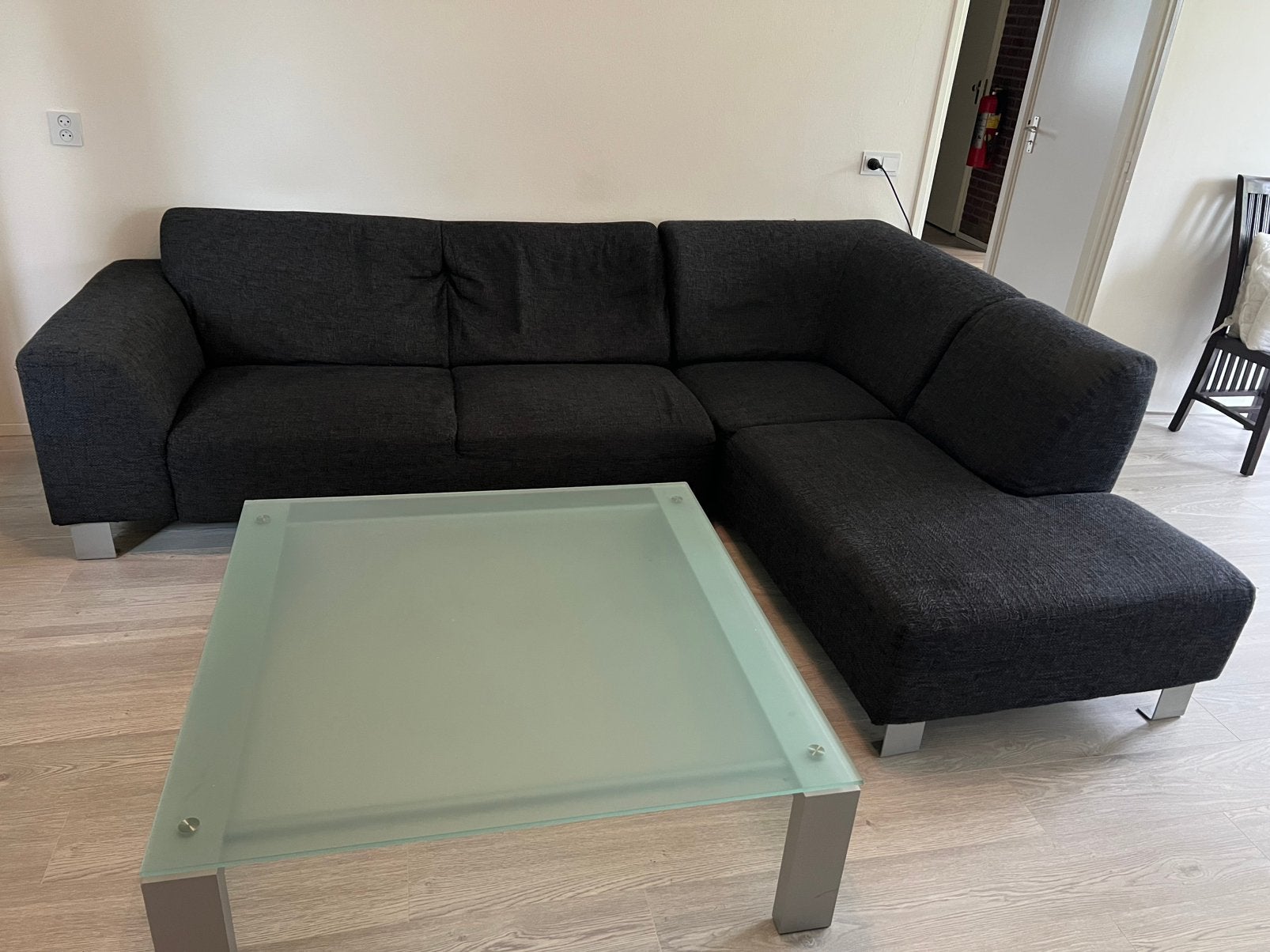 Glazen tafel + bank, Huis en Inrichting, Ophalen, Zo goed als nieuw, Rechthoekig, 50 tot 100 cm