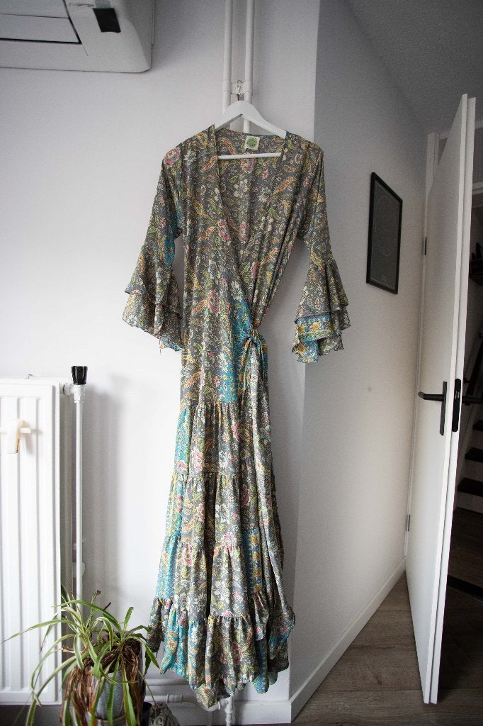Boho maxi wikkeljurk Tambaba zijde maat M, Maat 38/40 (M), Tambaba, Meerkleurig, Ophalen of Verzenden