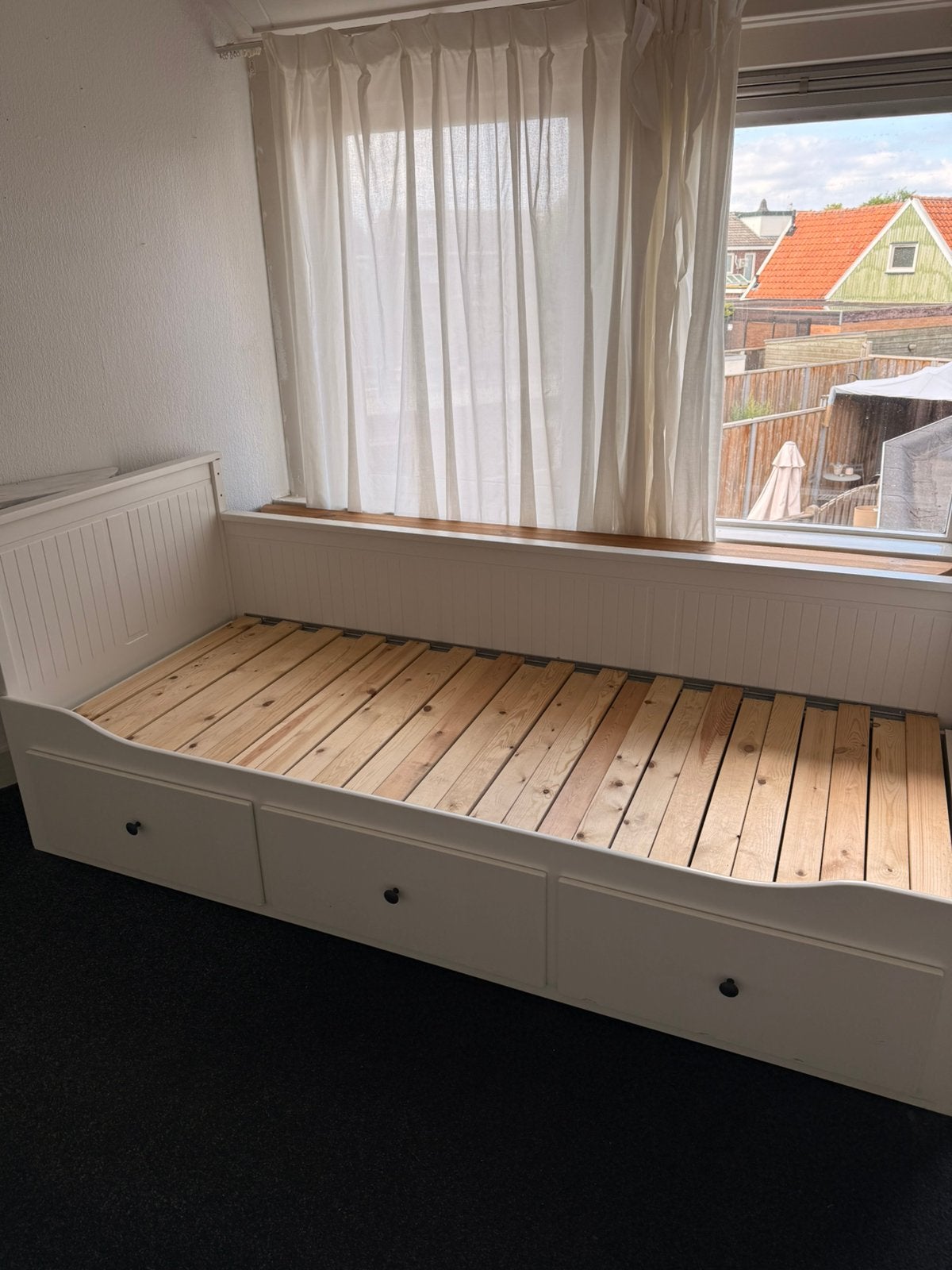 IKEA HEMNES uitschuifbaar bedbank, Ophalen, Wit, Tweepersoons, Zo goed als nieuw