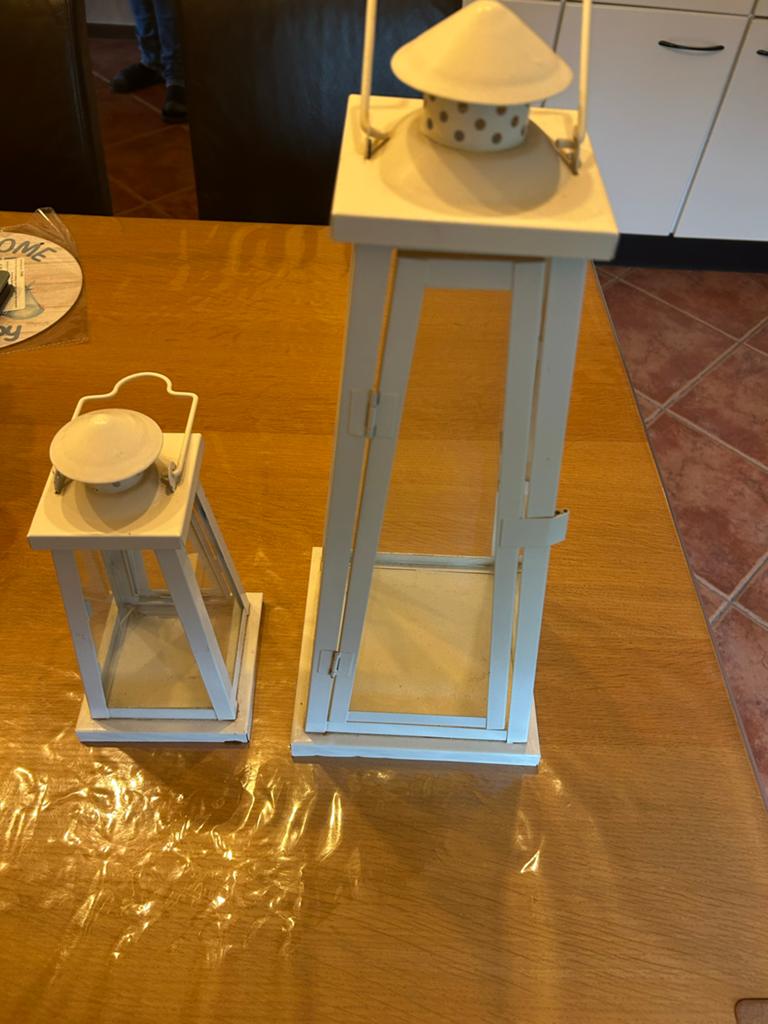 Set van 2 witte metalen lantaarns, Ophalen, Gebruikt, Landelijk, Metaal