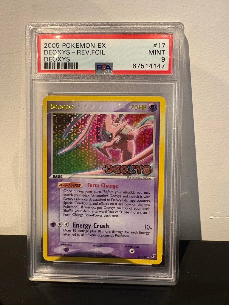 Deoxys EX Rev. Foil PSA 9 - 2005 Pokémon Kaart, Ophalen of Verzenden, Zo goed als nieuw, Losse kaart, Foil
