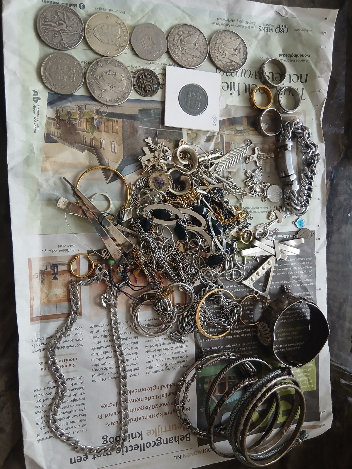 Diverse verzameling munten en sieraden, Zilver, Overige waardes, Koningin Wilhelmina, Verzenden