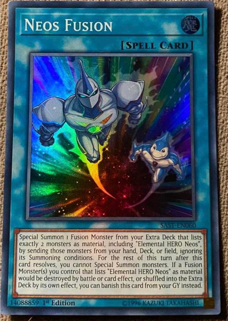 Yu-Gi-Oh! Neos Fusion SAST 1st Edition !, Ophalen of Verzenden, Zo goed als nieuw, Losse kaart, Foil