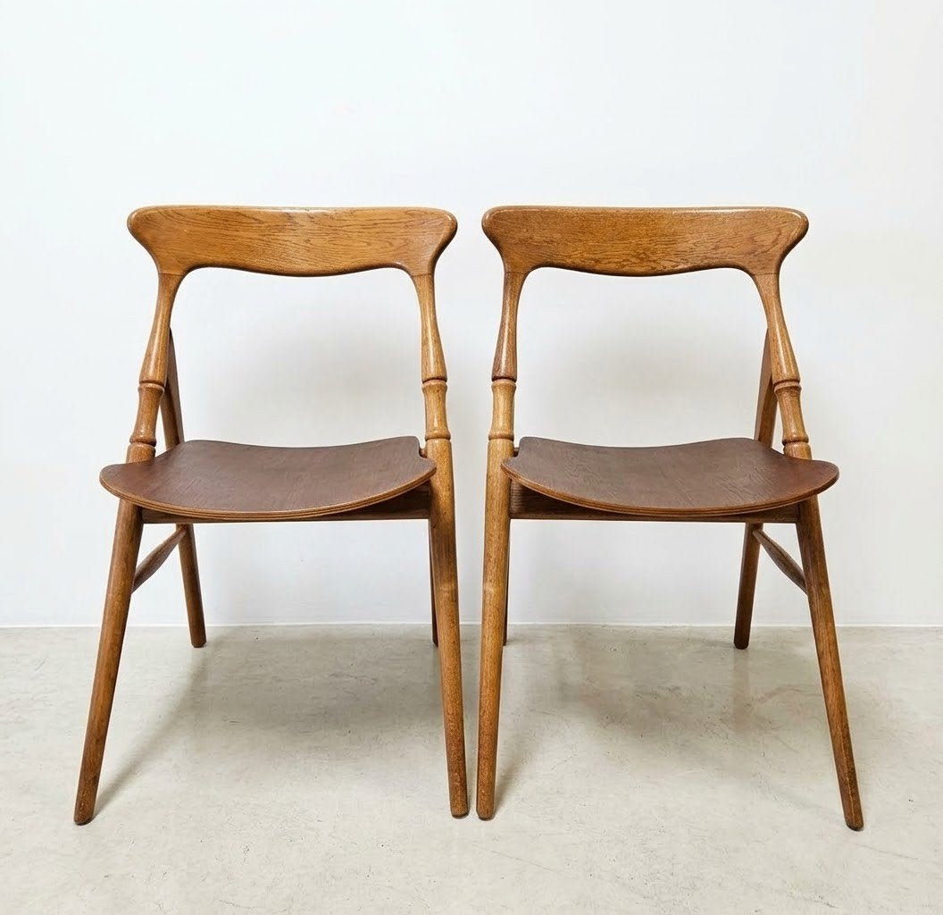 🌱 Set van 2 vintage teakhouten stoelen - midcentury - retro, Ophalen of Verzenden