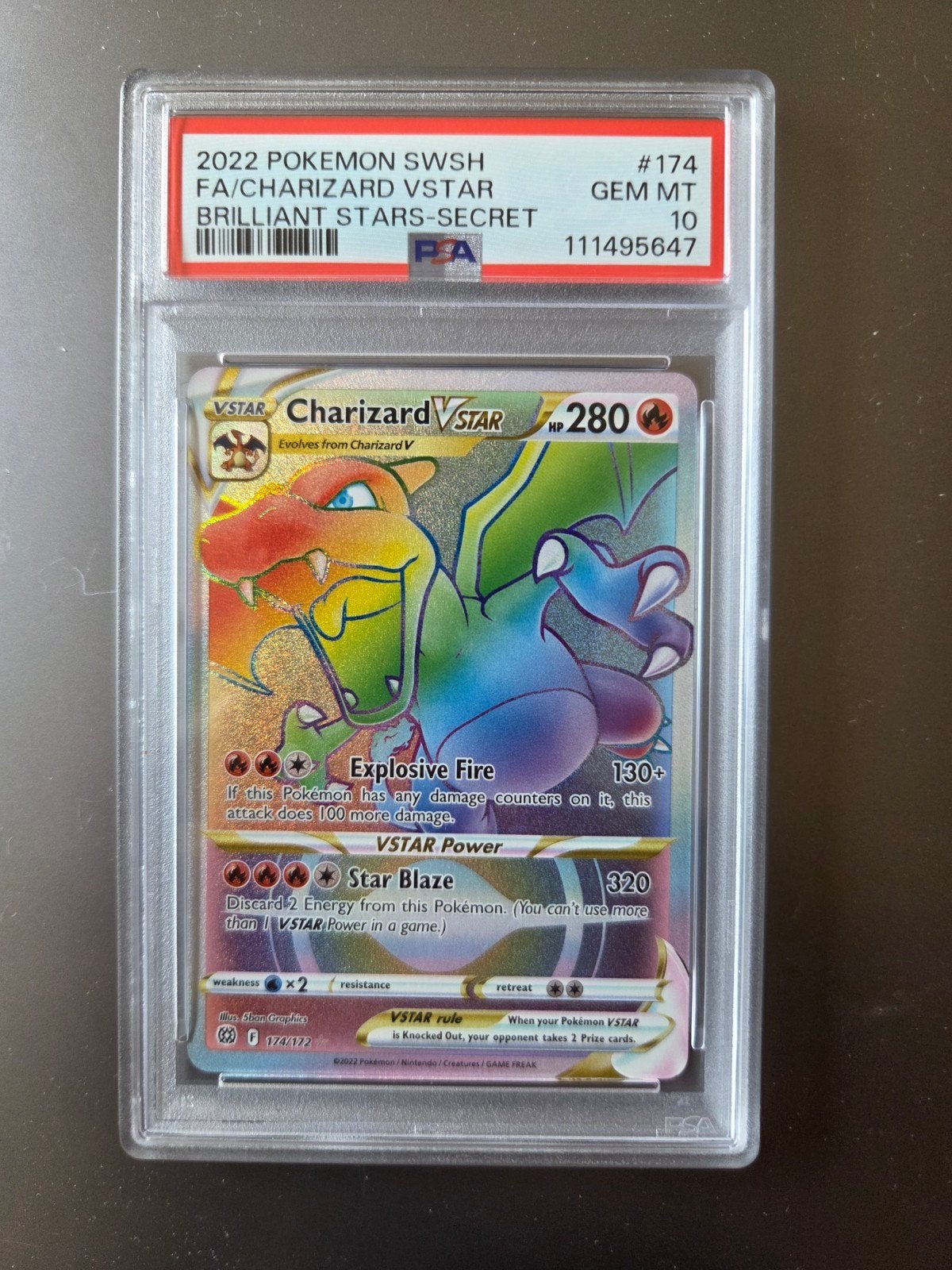 Charizard VSTAR #174 PSA 10 Gem Mint Pokémon Kaart, Hobby en Vrije tijd, Ophalen of Verzenden, Zo goed als nieuw, Losse kaart
