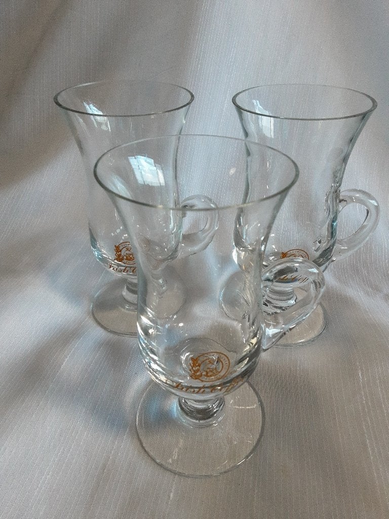 IRISH COFFEE glazen, DOUWE EGBERTS, bruine logo, 3 stuks, Ophalen of Verzenden, Zo goed als nieuw, Overige typen