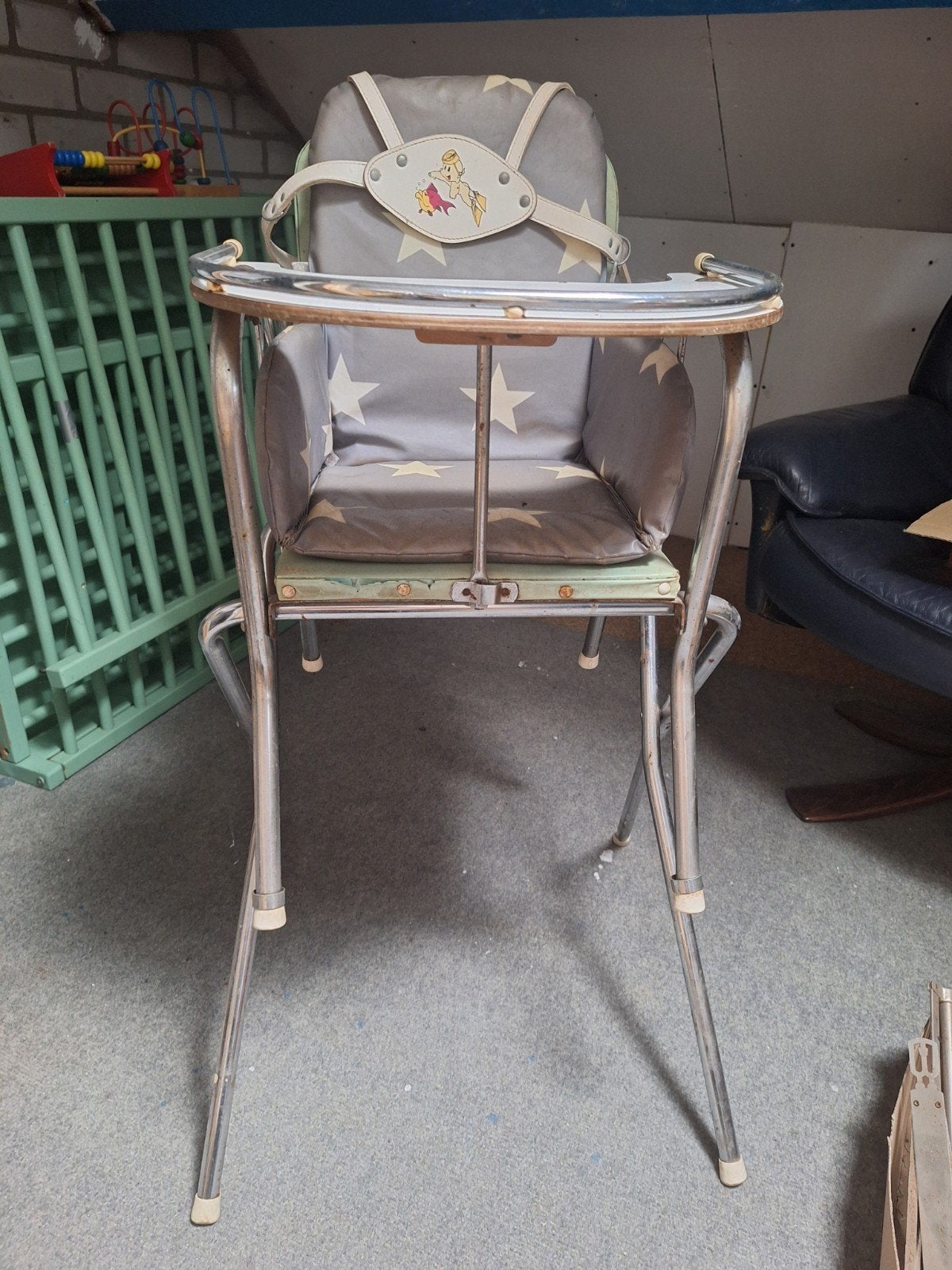 Vintage Eekhoorn kinderstoel met sterrenprint, Ophalen, Gebruikt, Overige typen, Afneembaar eetblad
