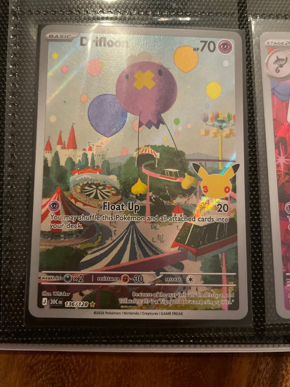 Drifloon 136/128 Celebrations Classic Collection Pokémon, Ophalen of Verzenden, Zo goed als nieuw, Losse kaart, Foil