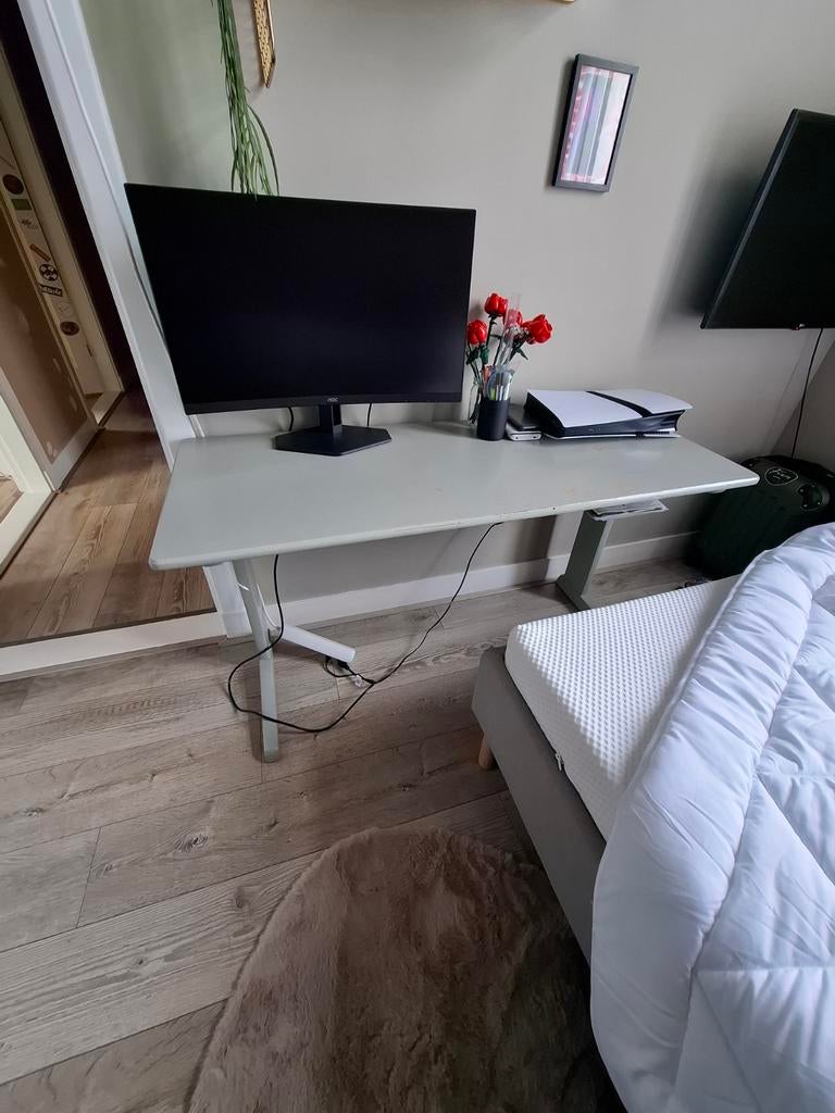 Vintage houten Casala duo schoolbank/bureau incl. 2 stoelen, Ophalen, Opbergruimte, Gebruikt, Hout