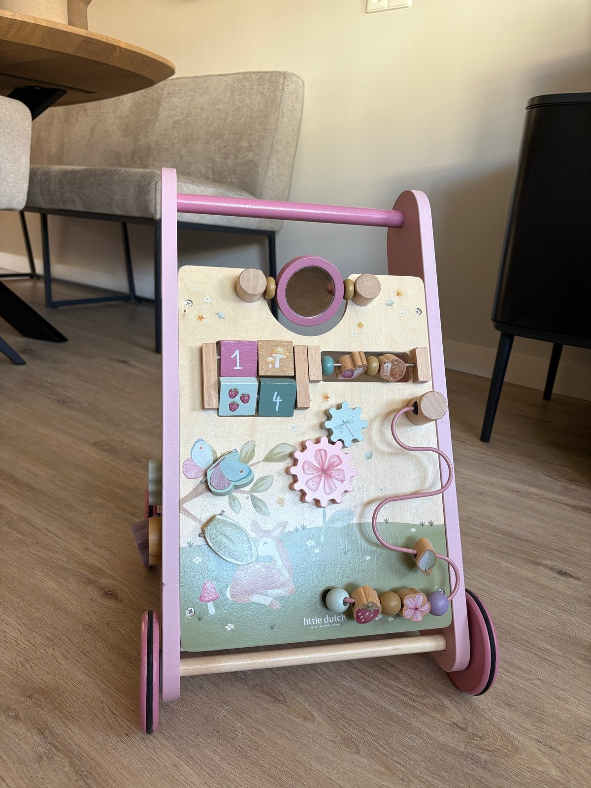 Little Dutch Houten Loopwagen Roze met Activiteiten, Ophalen, Zo goed als nieuw, Overige typen, Met wieltjes