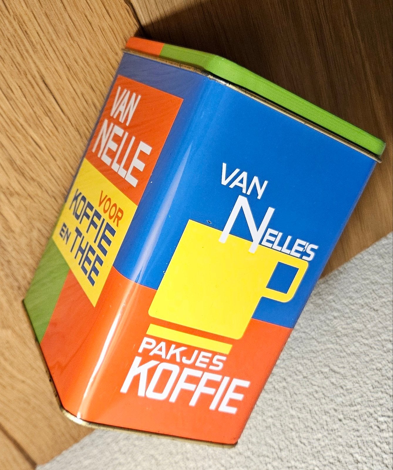 Van Nelle koffie & thee blik, met maatlepel, 15 x 12 x 8 cm, Verzamelen, Ophalen of Verzenden, Zo goed als nieuw, Koffie, Van Nelle