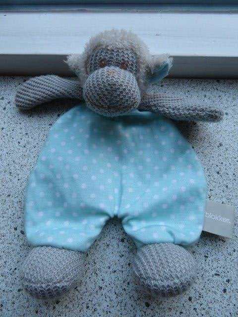 Knuffeldoek aap of aapje van Blokker blauw grijs, Ophalen of Verzenden, Zo goed als nieuw, Aap, Met label