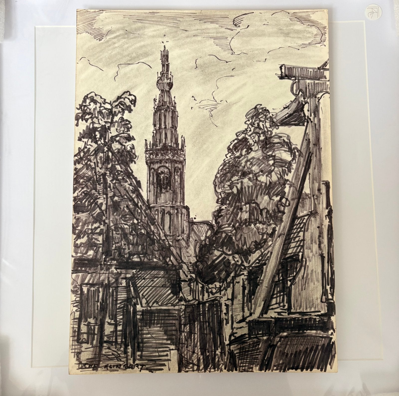 Carl Klinkert (1905-1995)  zuider- & nicolaaskerk Amsterdam, Antiek en Kunst, Ophalen of Verzenden, Tekening