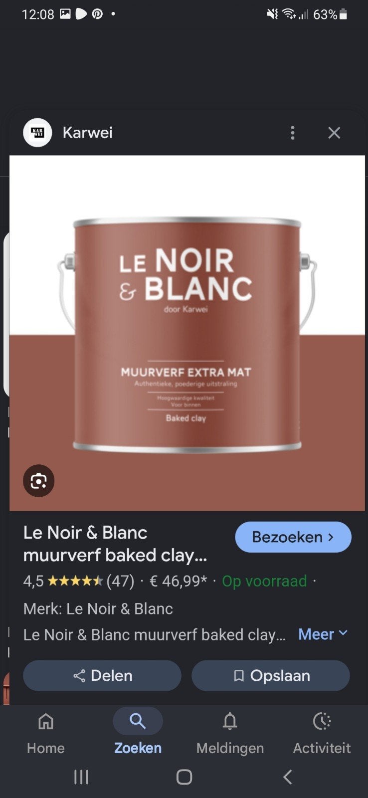 Muurverf 2.5 liter Le Noir & Blanc Baked Clay ongeopend, Ophalen of Verzenden, Nieuw