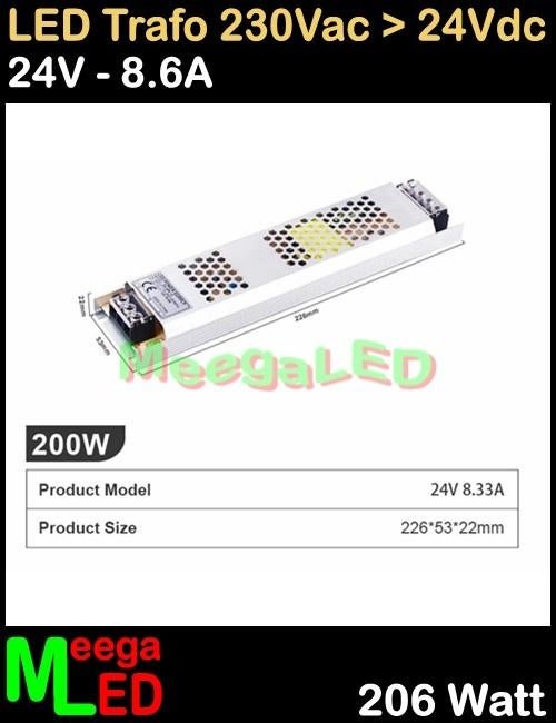 LED Trafo Voeding Adapter Driver 230V > 24V 8.6A = 200W - O, Ophalen of Verzenden, Nieuw