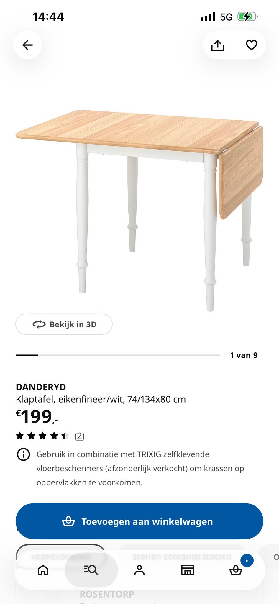 Zo goed als nieuwe IKEA DANDERYD klaptafel, 100 tot 150 cm, Zo goed als nieuw, Rechthoekig, Drie personen