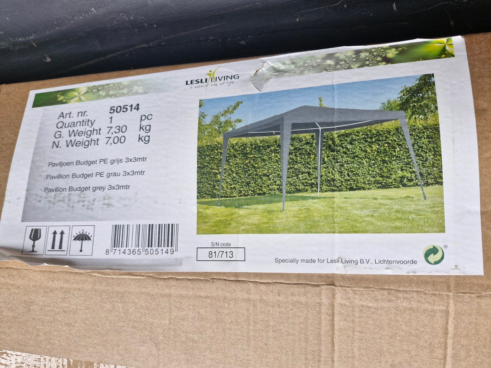 Partytent / Paviljoen Budget PE grijs 3x3m - 2x gebruikt, Ophalen, Gebruikt, Minder dan 5 meter, 4 tot 6 meter