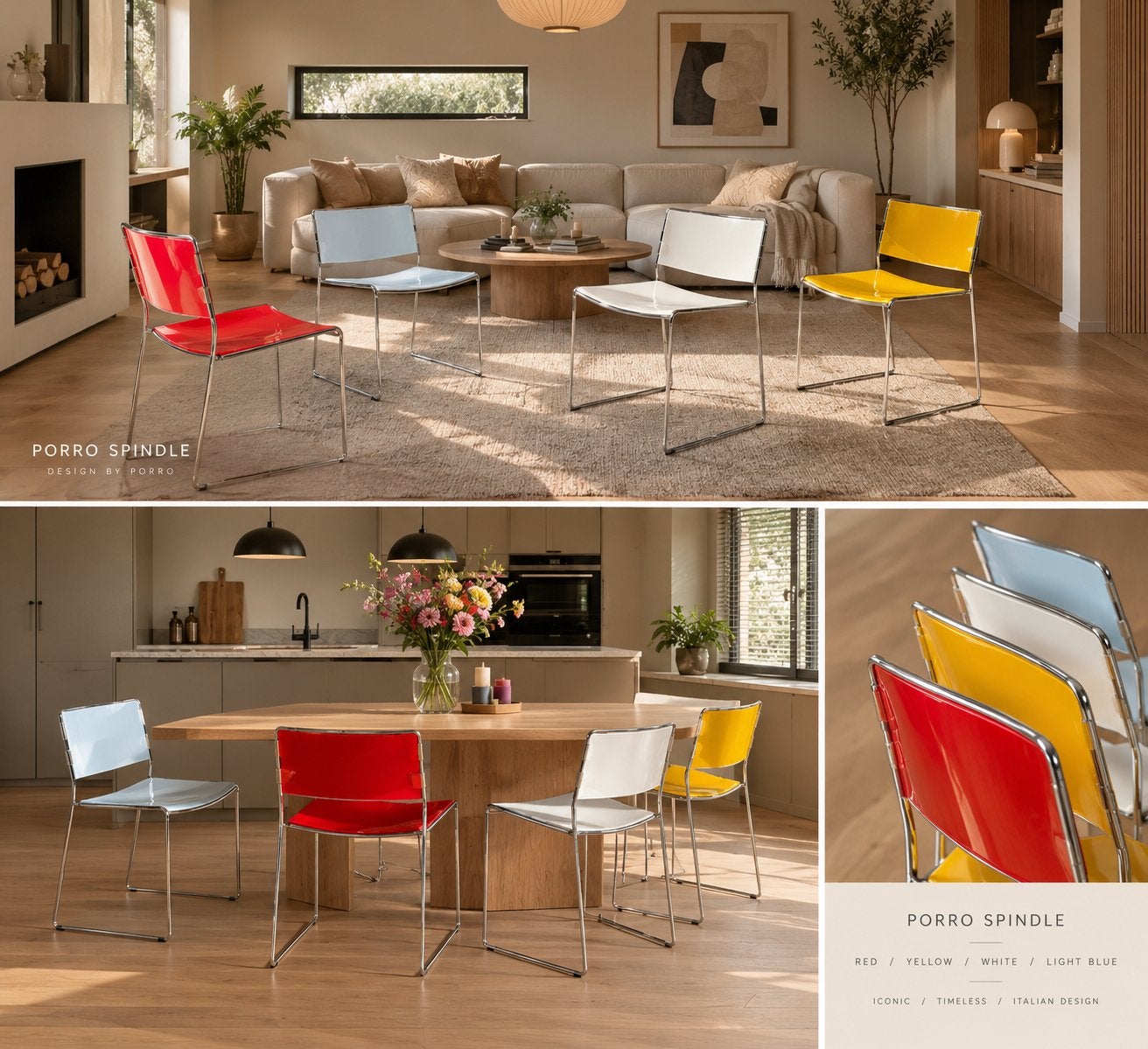 4x Porro Spindle Design stoelen, Ophalen, Zo goed als nieuw, Overige kleuren, Vier