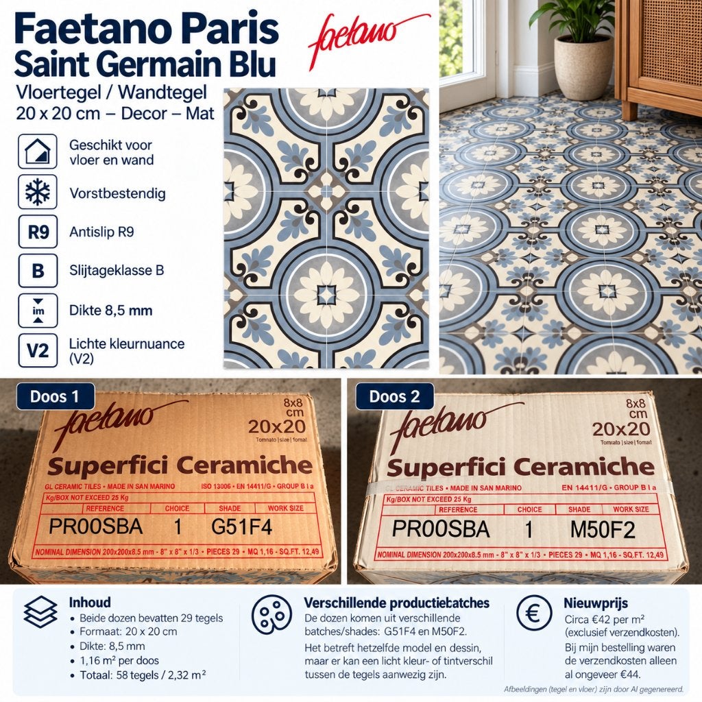 Faetano Saint Germain Blu tegels 20x20 – 2 dozen – 54 stuks, Ophalen, Nieuw, 20 tot 40 cm, Minder dan 5 m²