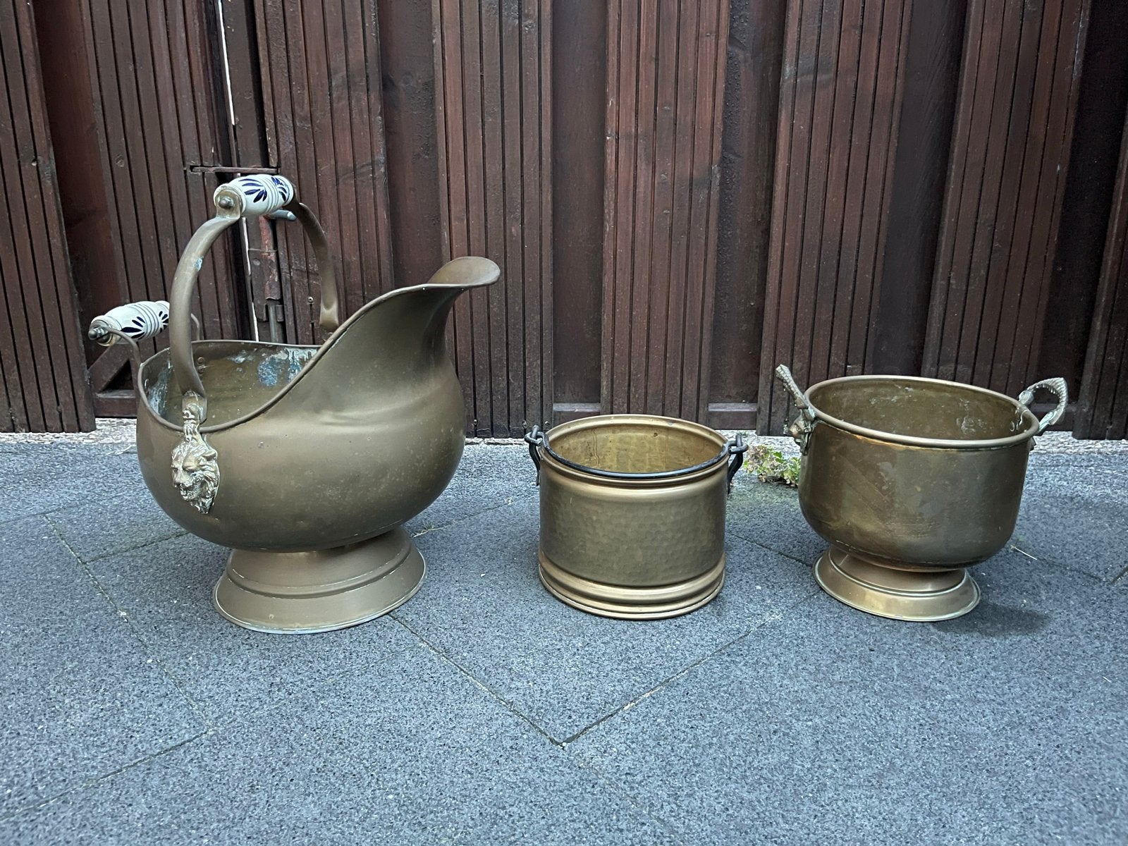 Antieke Koperen Kolenemmer en Potten Set, Ophalen, Koper