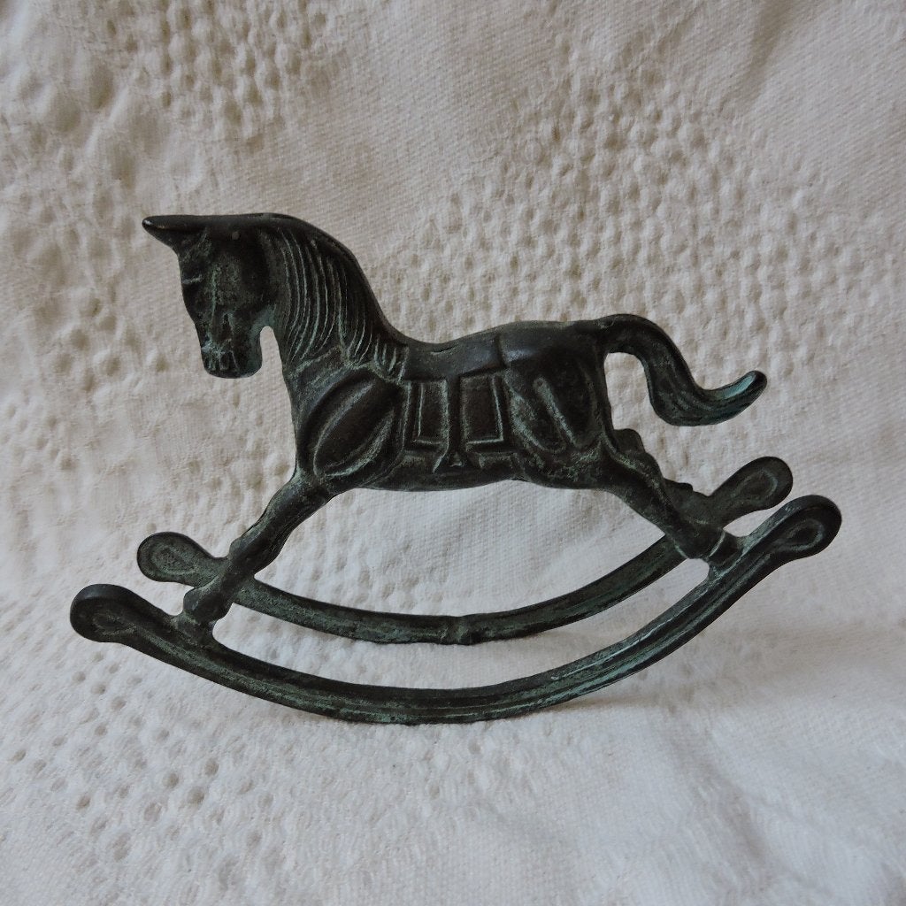 Vintage brons schommelpaard gepatineerd hobbel paard beeld, Ophalen of Verzenden, Zo goed als nieuw, Metaal