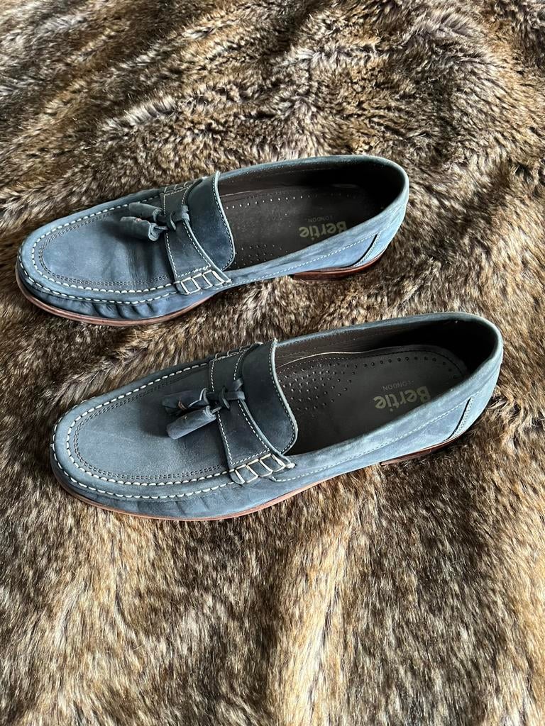 Instappers heren, blauw. Merk Bertie London. Maat 41. Leer., Loafers, Blauw, Ophalen of Verzenden, Zo goed als nieuw