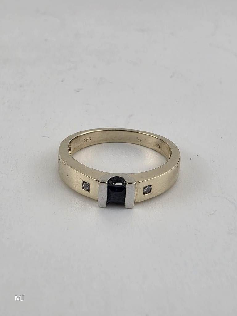 Gouden damesring met blauw saffier en briljant           G73, Gebruikt, Blauw, ., Ophalen of Verzenden