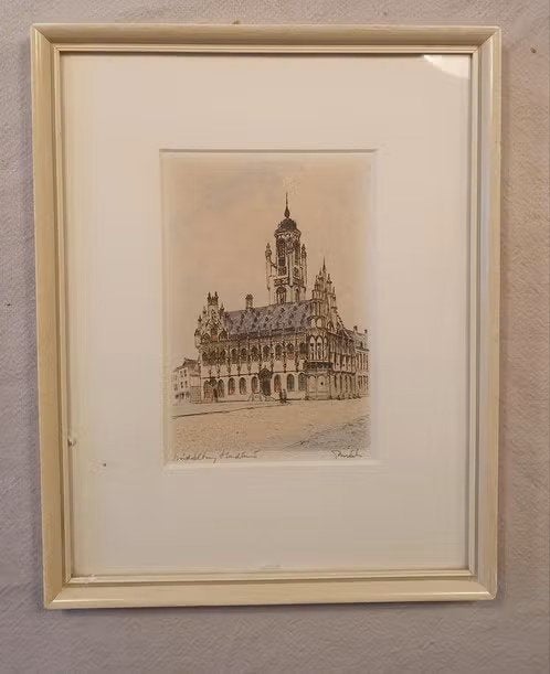 ingekleurde litho Gerard van Berkel Stadhuis Middelburg, Antiek en Kunst, Ophalen