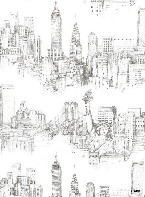 12682 vintage New York behang Twin Towers swiet, Ophalen of Verzenden, Zwart